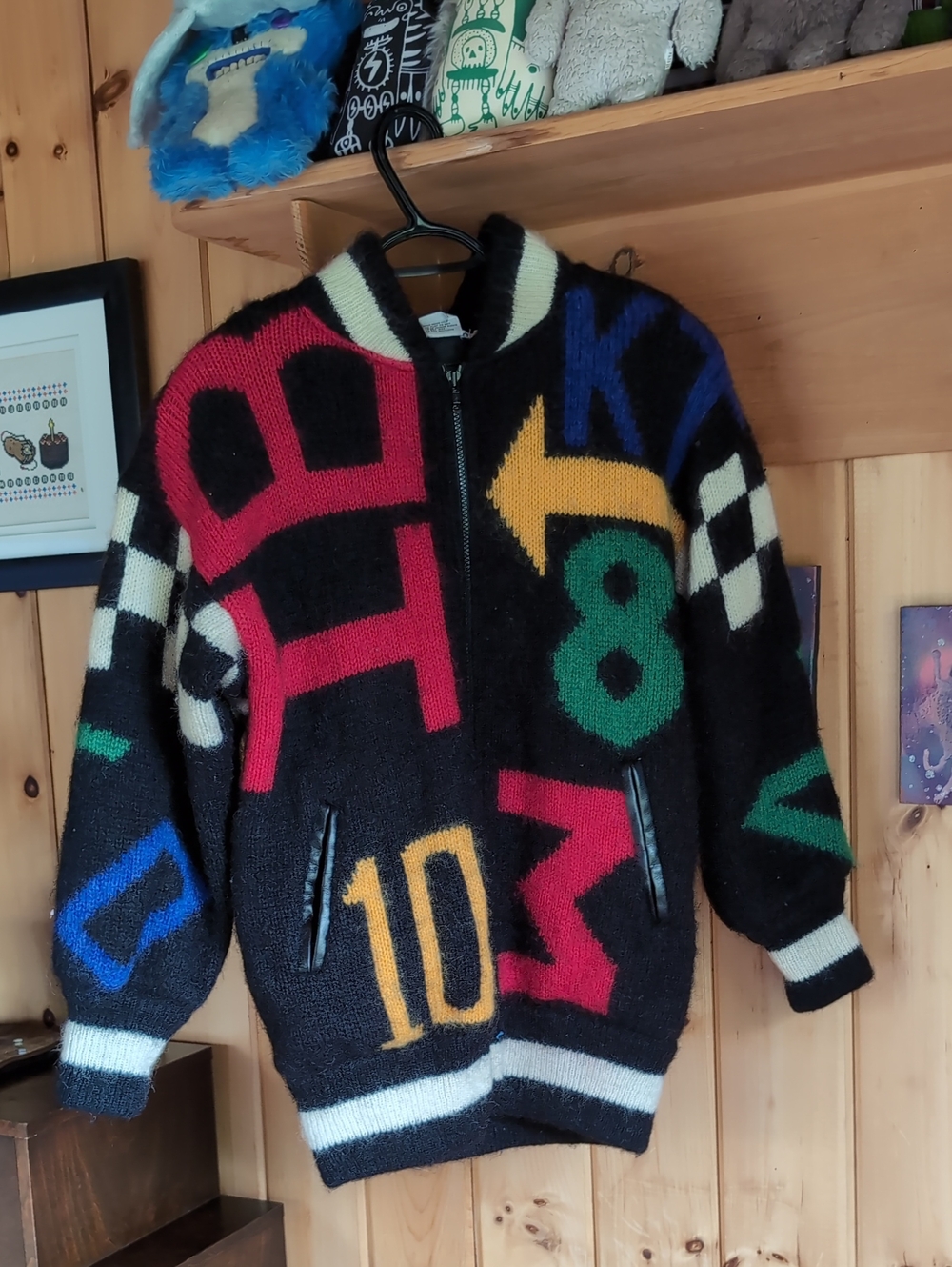 RARE VINTAGE 90s I.B. Sport Graphic Knit Bomber Jacket
